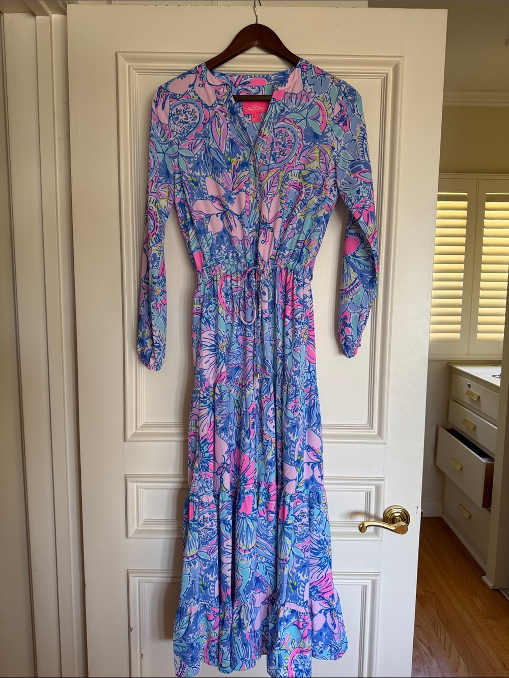 New without tags Lilly Pulitzer Blue & Pink Floral Long Sleeve Maxi Dress